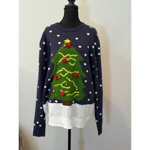 H & M Navy Christmas Sweater Featuring Festive 3-D Details